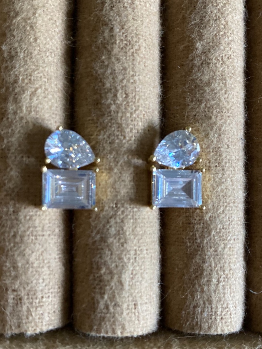 Gold-Tone Clear Crystal Teardrop & Baguette Stud Earrings